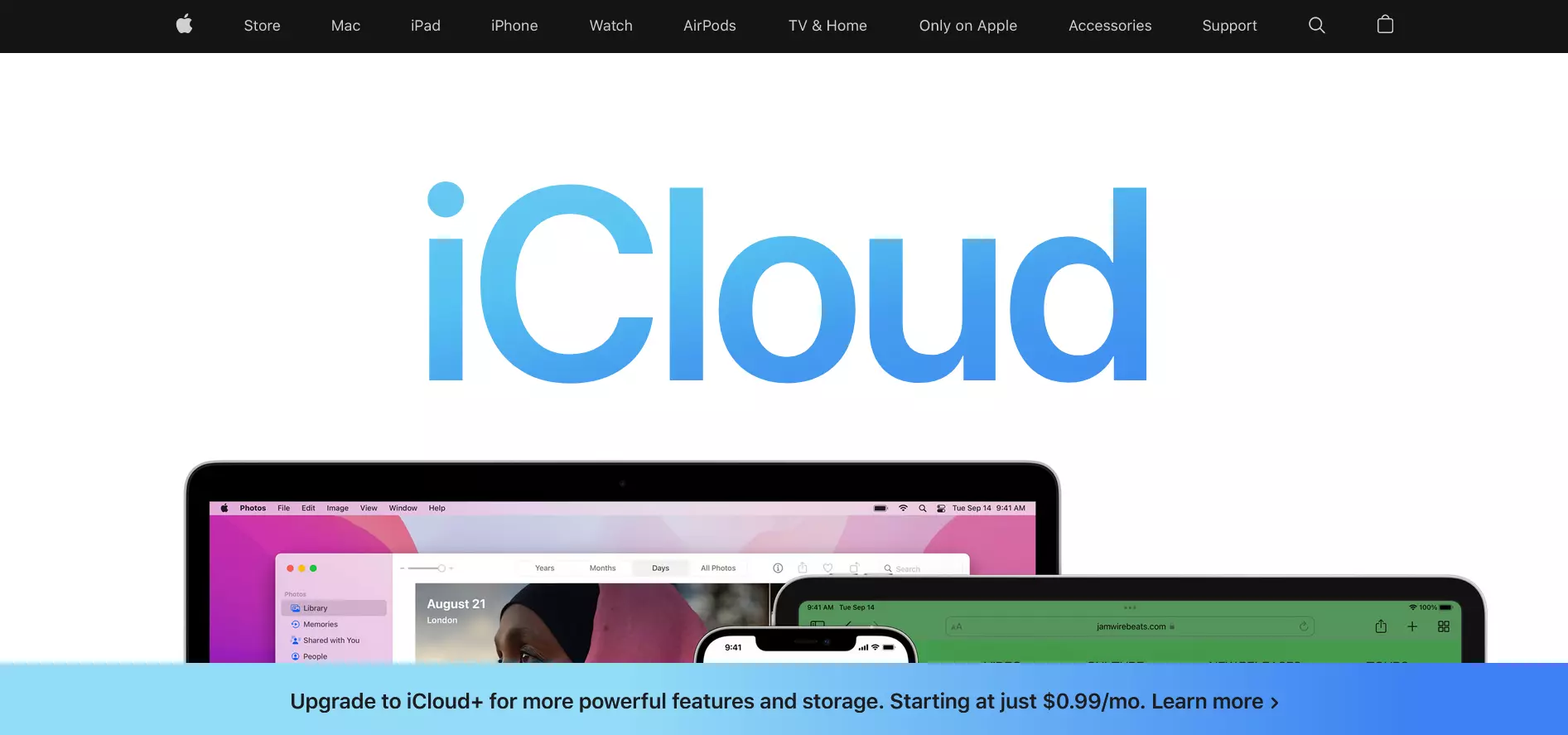 Captura de tela da página de destino do iCloud Captura de tela da página de destino do iCloud