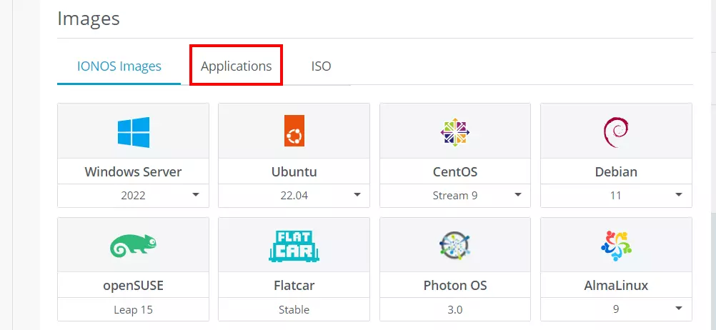Aplicativos do IONOS no Cloud Panel Imagem: Aplicativos do IONOS no Cloud Panel