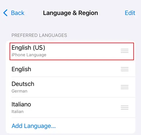 Imagem: Configura&ccedil;&otilde;es de idioma do iPhone