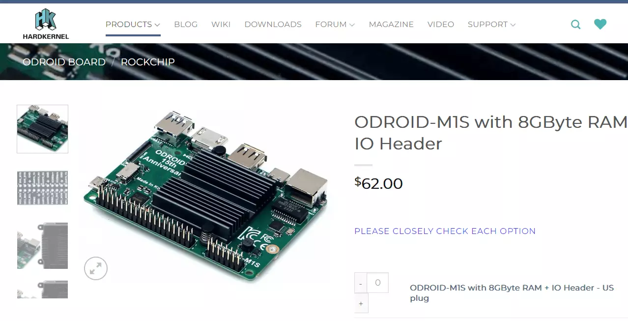 Captura de tela do site oficial do ODROID-M1S Captura de tela do site oficial do ODROID-M1S