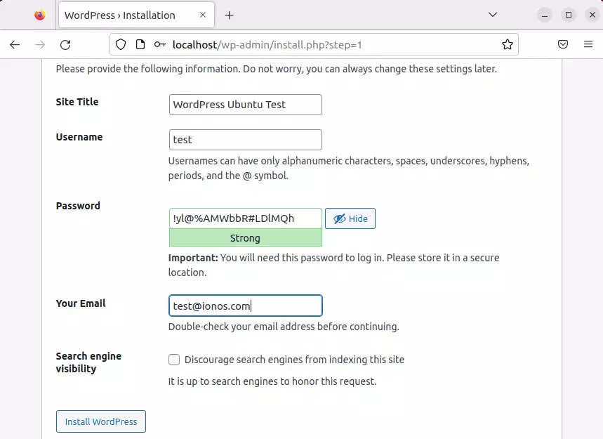 Imagem: Assistente de configuração para instalar o WordPress no Ubuntu