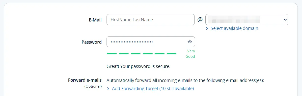 Imagem: Criando um endereço de e-mail para o Yahoo Mail na conta de cliente IONOS