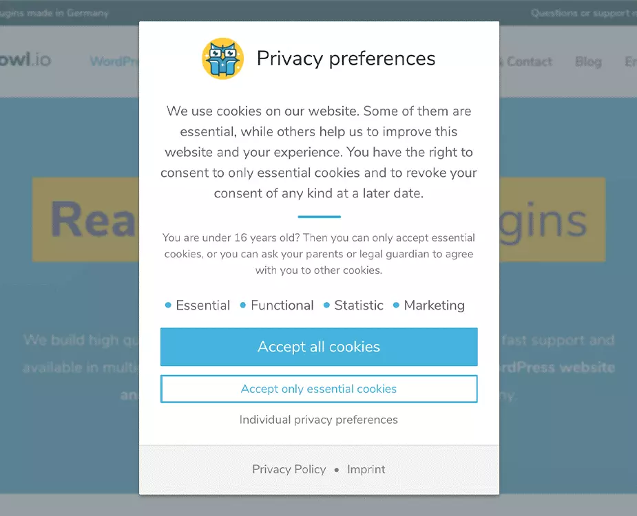 Real Cookie Banner: exemplo de aviso de cookies Imagem: Real Cookie Banner: exemplo de aviso de cookies