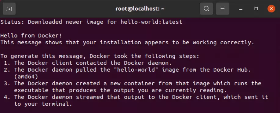 Complete o contêiner “Hello World” no terminal do Ubuntu Imagem: Complete o contêiner “Hello World” no terminal do Ubuntu