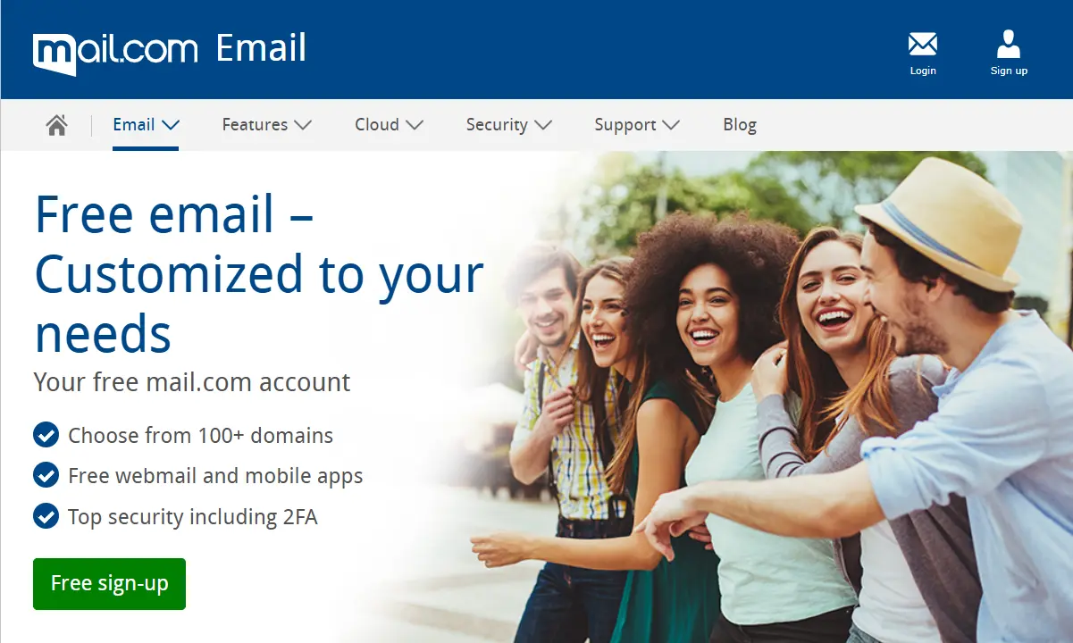 Imagem: Captura de tela da página de registro do Mail.com