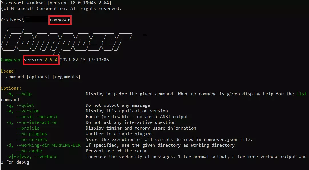 Terminal depois de digitar o comando “composer” Imagem: Terminal depois de digitar o comando “composer”