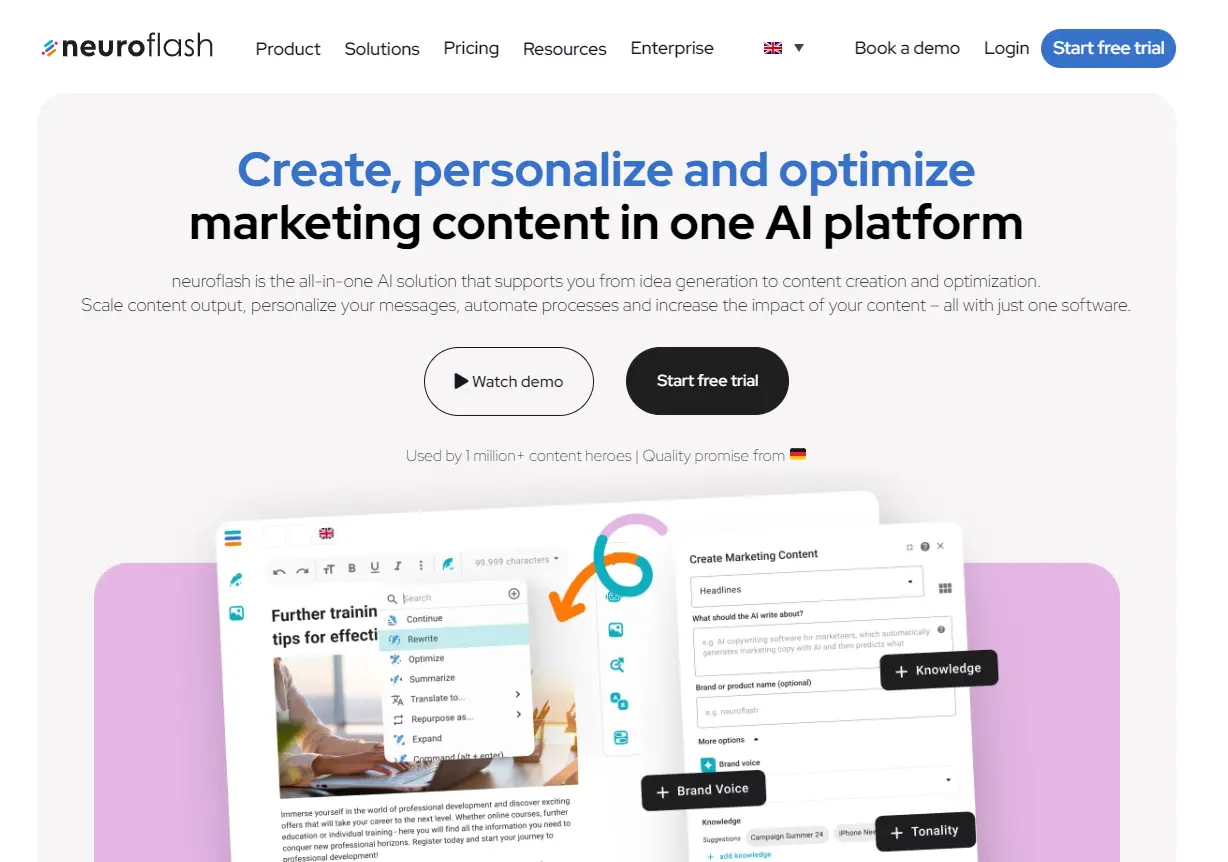 Imagem: Captura de tela do site Neuroflash