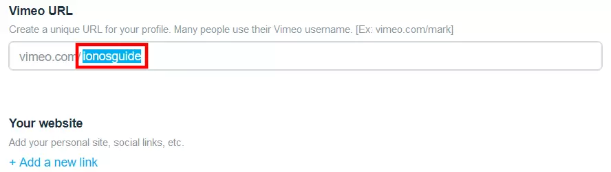 URL do perfil nas configurações do Vimeo URL do perfil nas configurações do Vimeo