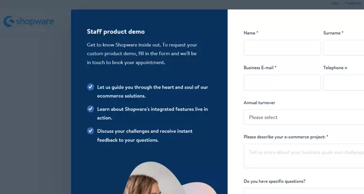 Solicitar demonstração do Shopware Solicitar demonstração do Shopware