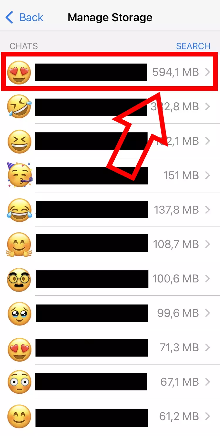 Imagem: Captura de tela do armazenamento gerenciado do iPhone com foco nos contatos com os quais você mais troca arquivos