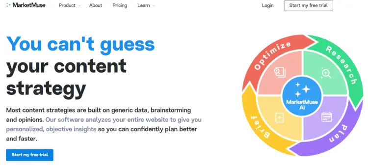 Captura de tela da IA para SEO MarketMuse Captura de tela da IA para SEO MarketMuse