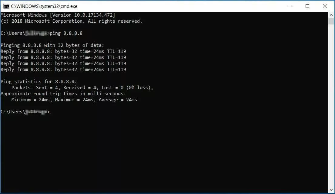 Estatísticas de ping no terminal do Windows Estatísticas de ping no terminal do Windows