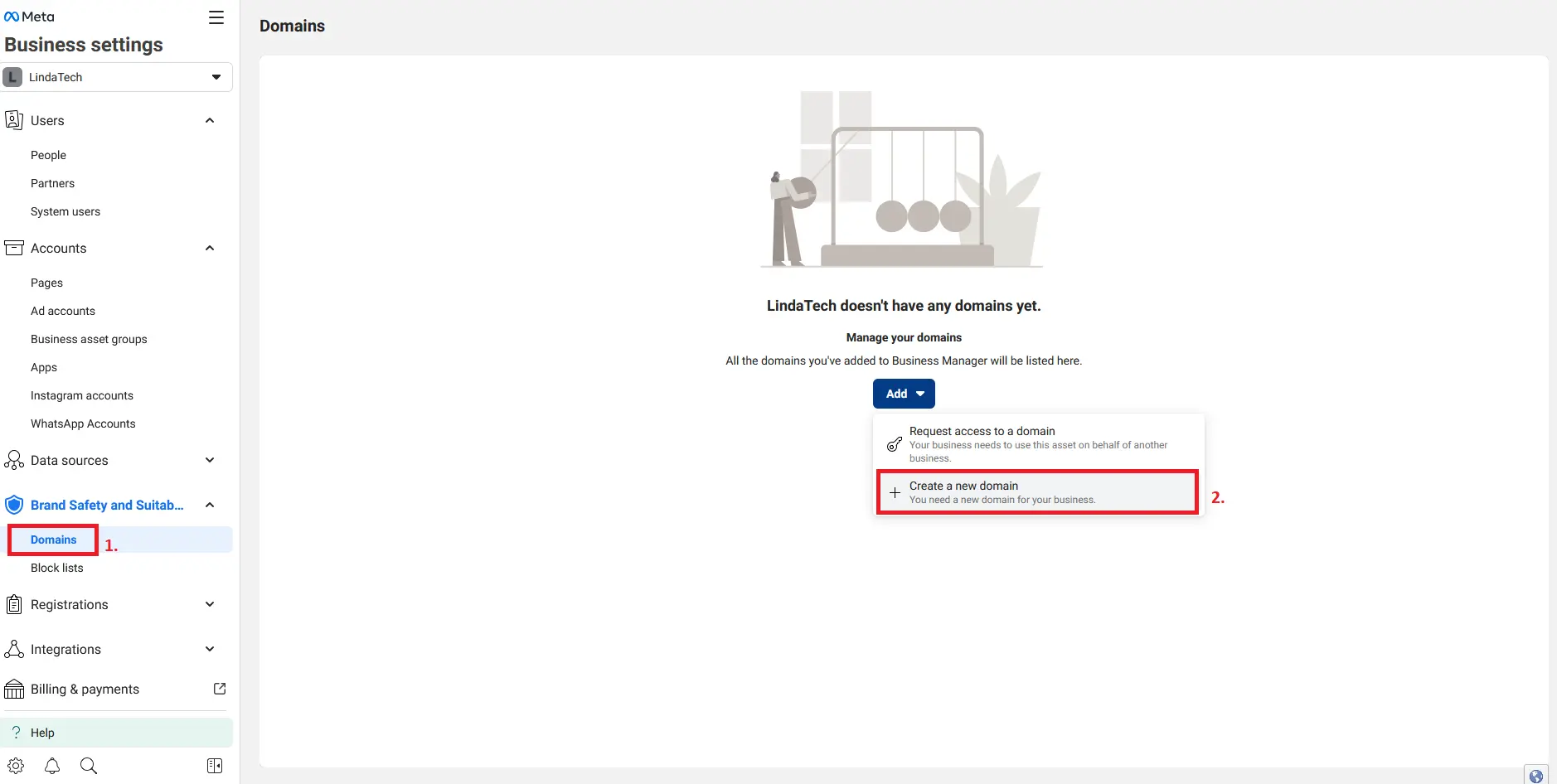 Adicionar domínio no Gerenciador de Negócios da Meta Imagem: Adicionar domínio no Gerenciador de Negócios da Meta