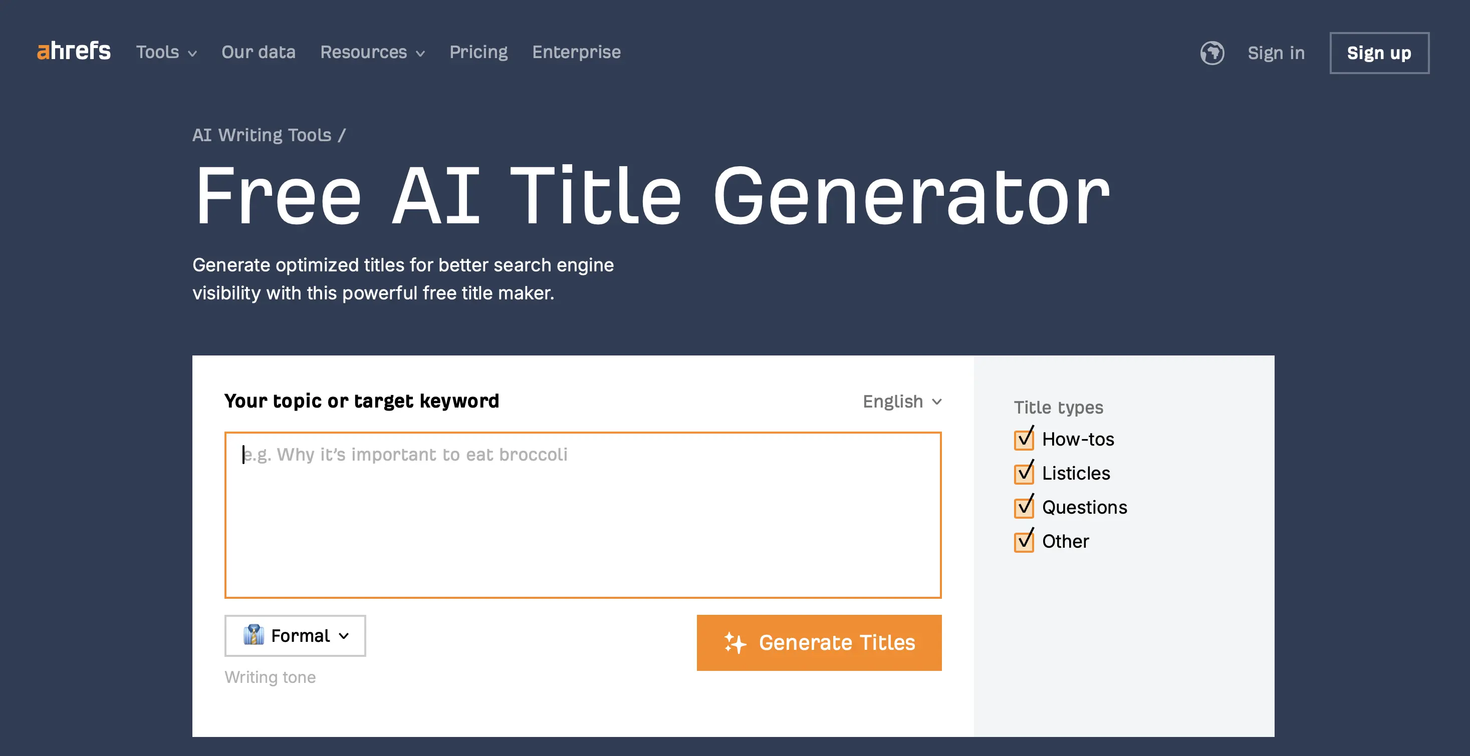 Imagem: Captura de tela do gerador de texto gratuito do Ahrefs
