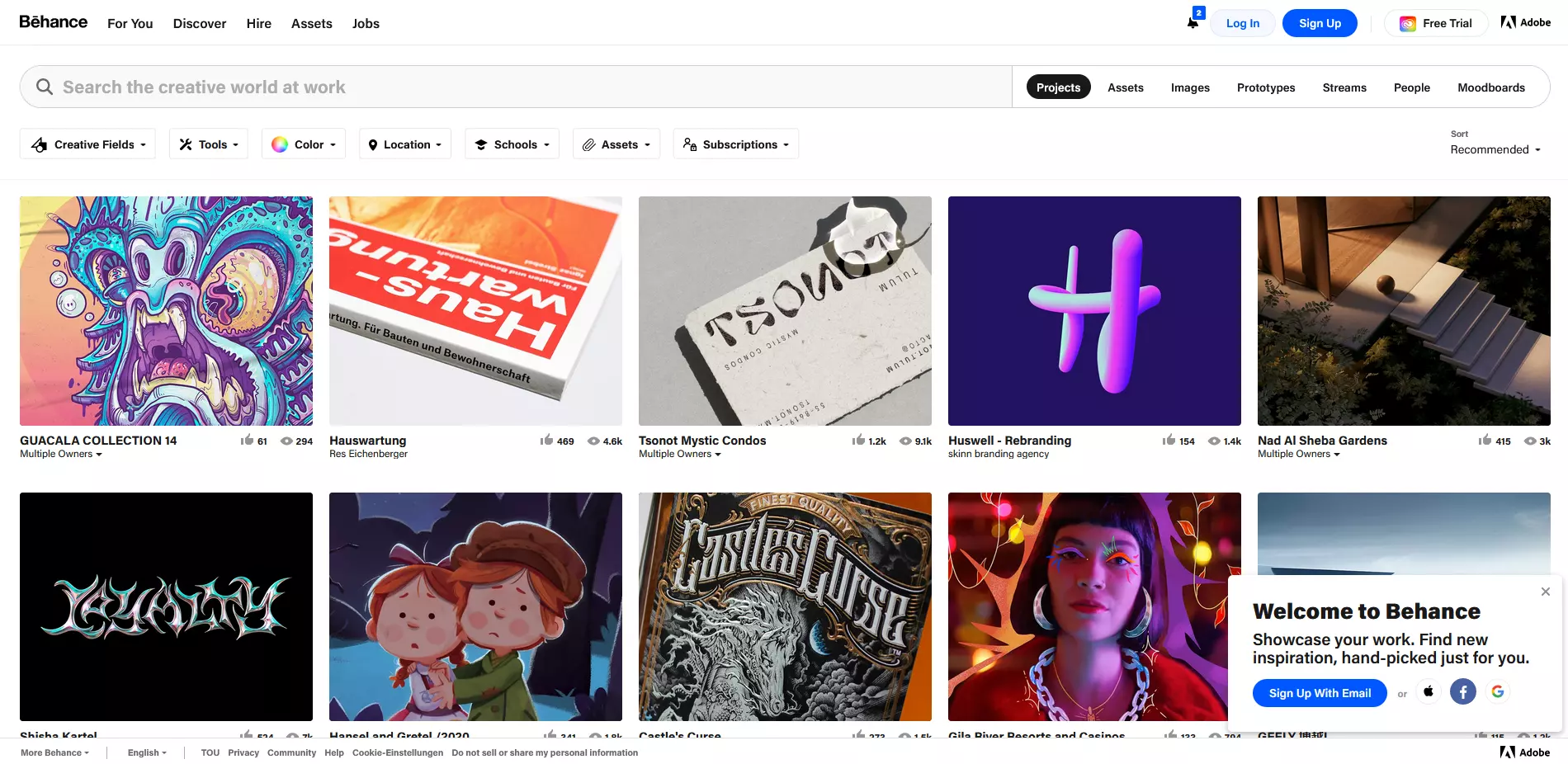 Captura de tela do site do Behance Captura de tela do site do Behance