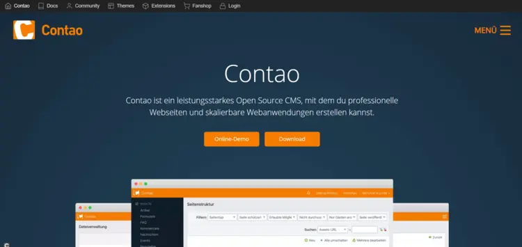 Página inicial do CMS Contao Página inicial do CMS Contao