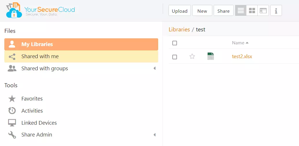 Seu Secure Cloud: A biblioteca de arquivos na interface do usuário Imagem: Seu Secure Cloud: A biblioteca de arquivos na interface do usuário