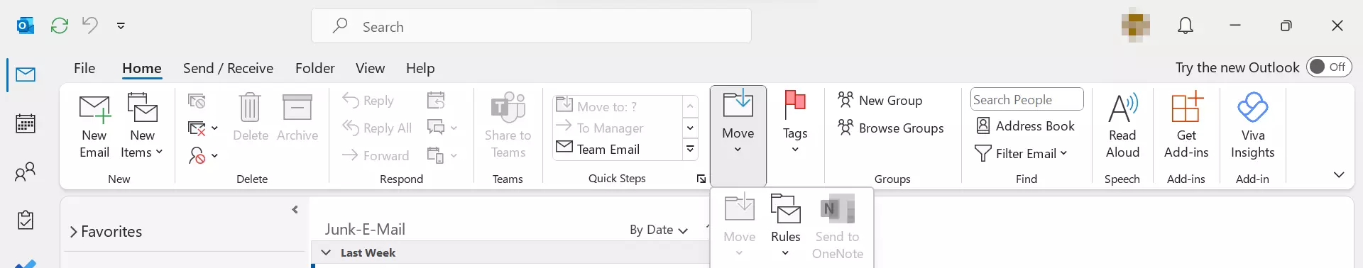 Barra de menu do Outlook 365 no Windows Barra de menu do Outlook 365 no Windows
