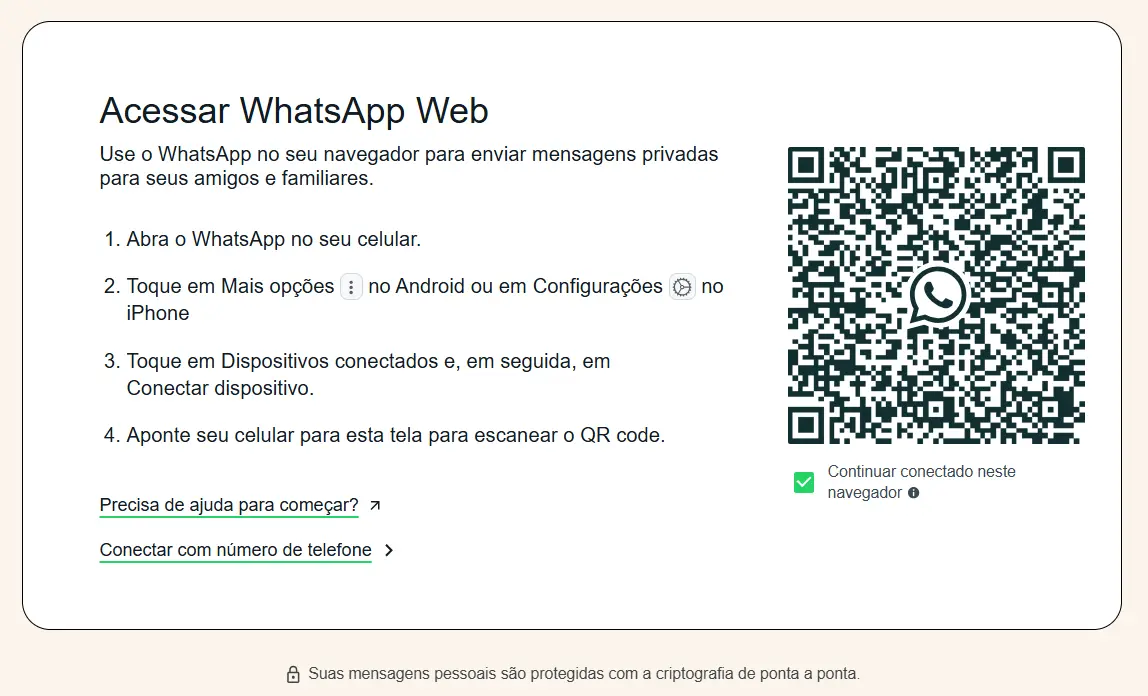 Captura de tela do WhatsApp Web para PC no navegador Imagem: Captura de tela do WhatsApp Web para PC no navegador
