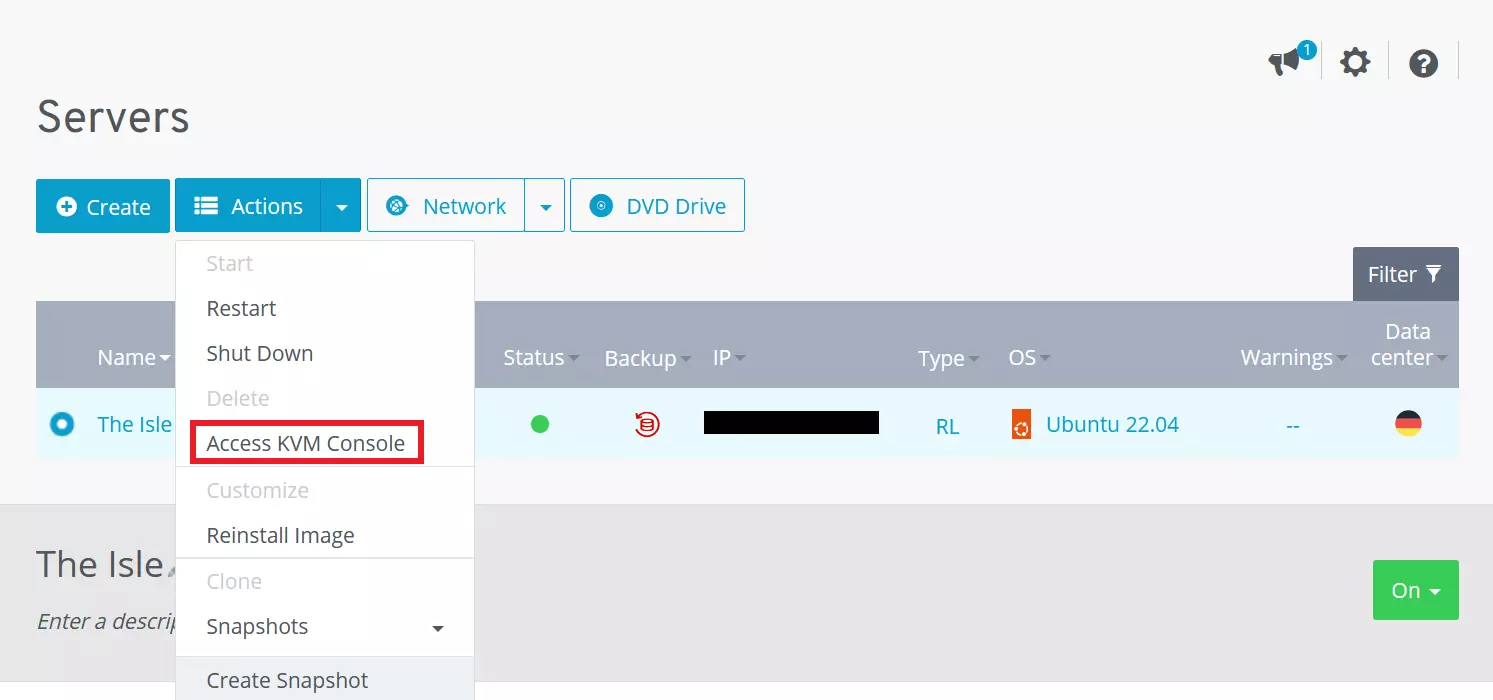 Acesse o console KVM no IONOS Cloud Panel Acesse o console KVM no IONOS Cloud Panel