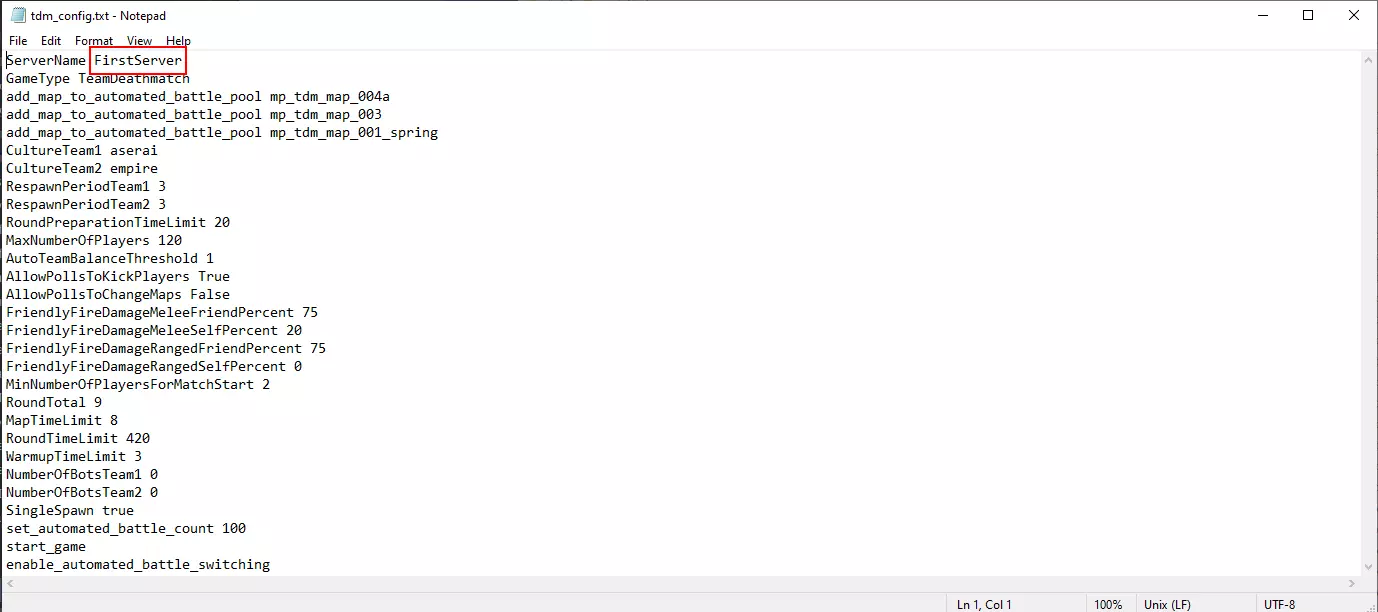 O arquivo tdm_config.txt contém as configurações do servidor O arquivo tdm_config.txt contém as configurações do servidor