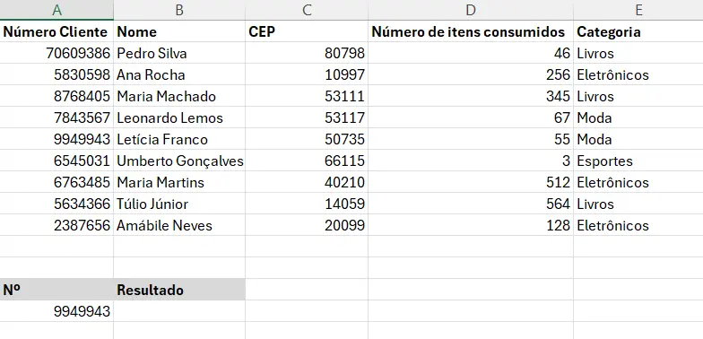 Chave de busca definida em uma planilha do Google Imagem: Chave de busca definida em uma planilha do Google