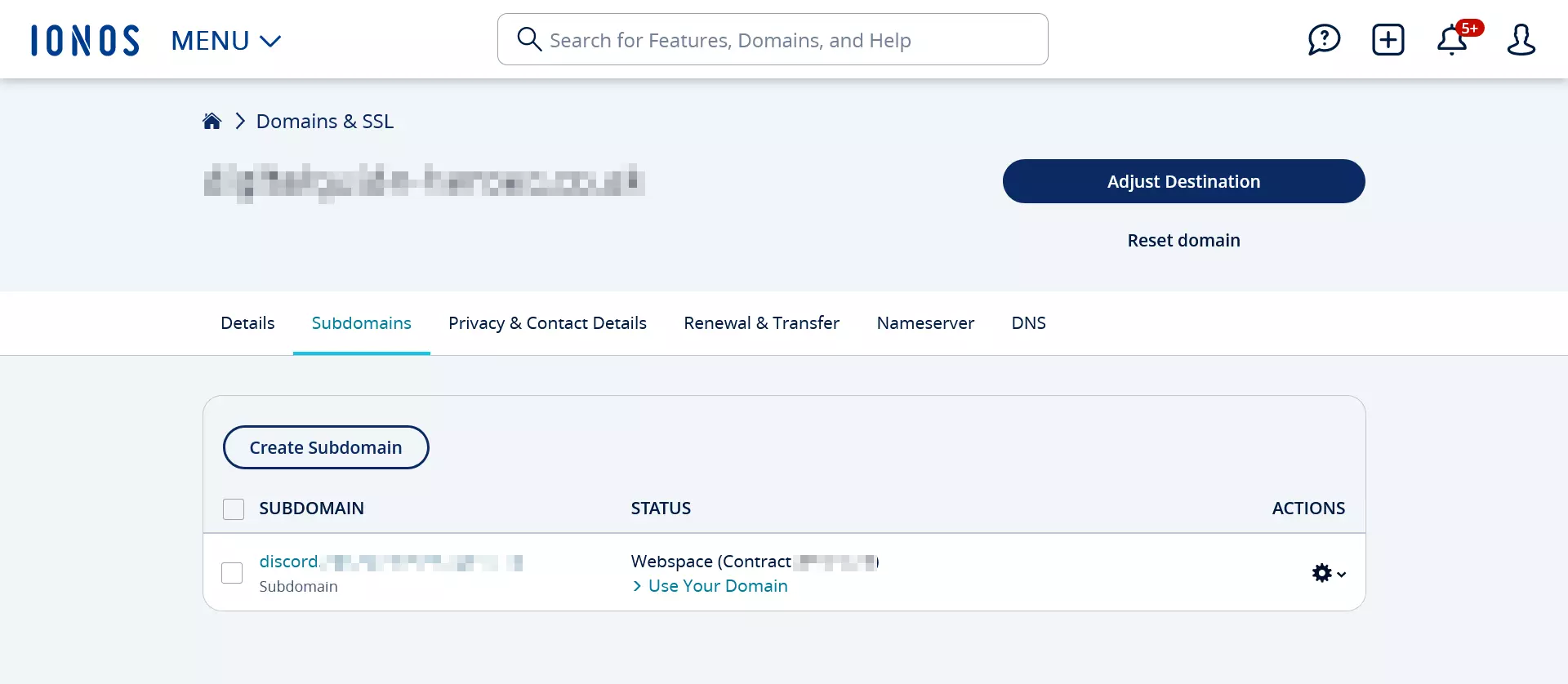 Gerenciamento de domínio da conta de cliente IONOS Gerenciamento de domínio da conta de cliente IONOS