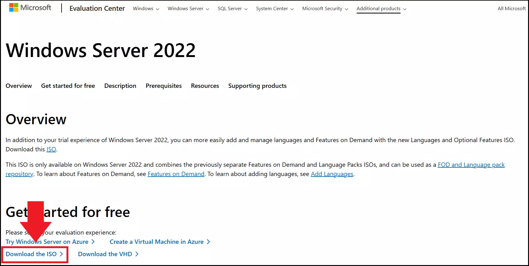 A ISO do Windows Server 2022 no Microsoft Evaluation Center A ISO do Windows Server 2022 no Microsoft Evaluation Center