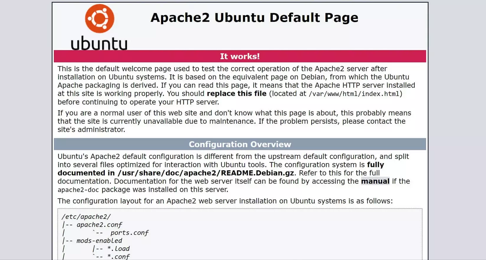 Imagem: Navegador da Web: Página padrão do Apache no Ubuntu