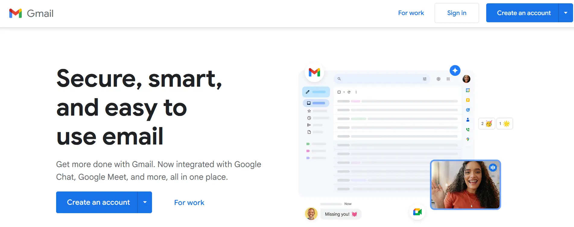 Imagem: Captura de tela da página inicial do provedor de e-mail grátis Gmail