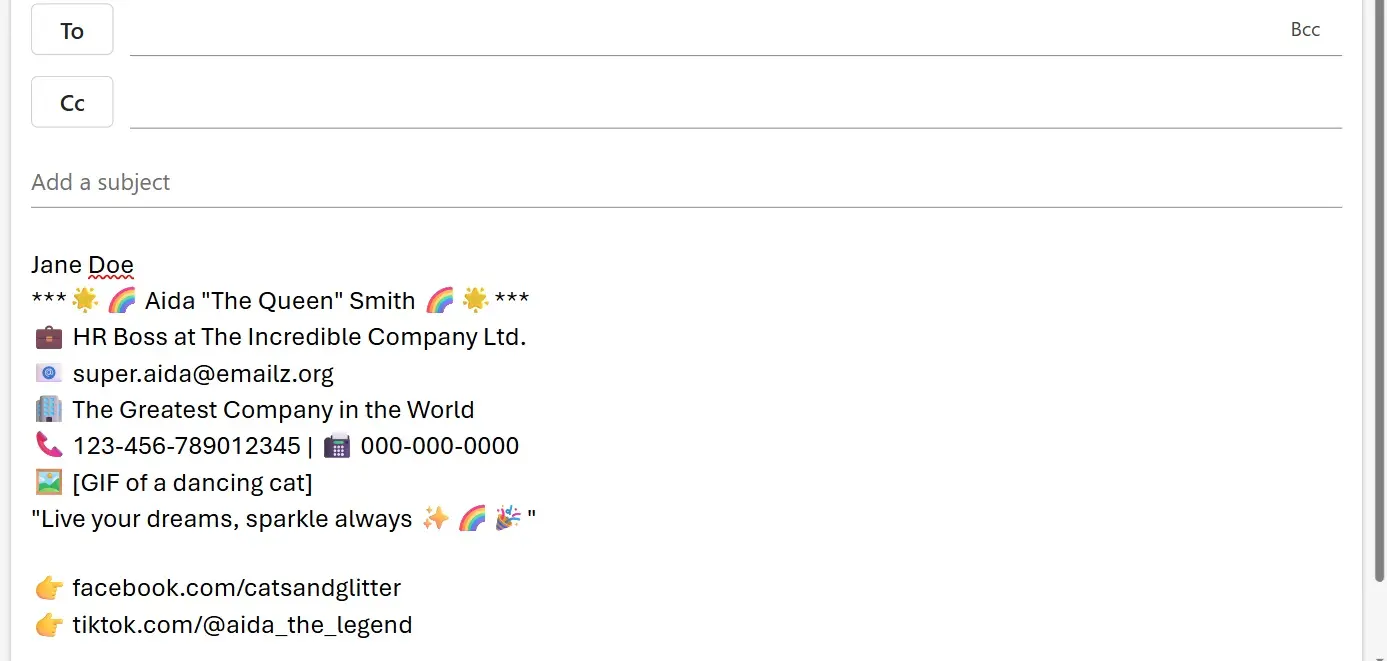 Imagem: Assinatura de e-mail profissional: exemplo de design muito chamativo