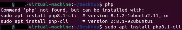 Terminal após executar o comando “php” Terminal após executar o comando “php”