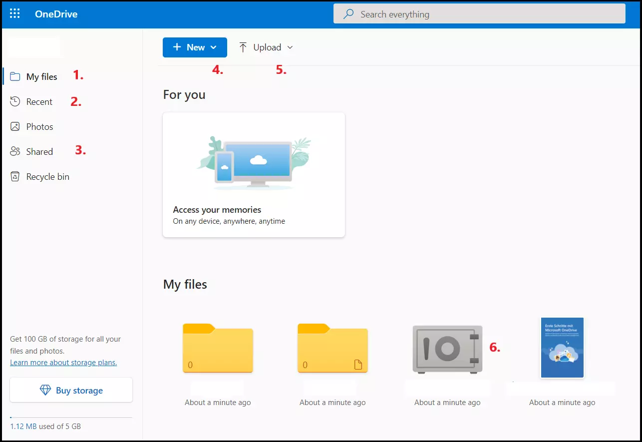 Captura de tela da interface de usuário do OneDrive com uma conta Microsoft Captura de tela da interface de usuário do OneDrive com uma conta Microsoft