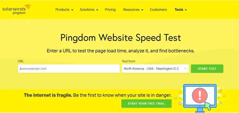 Imagem: Captura de tela do site do Pingdom