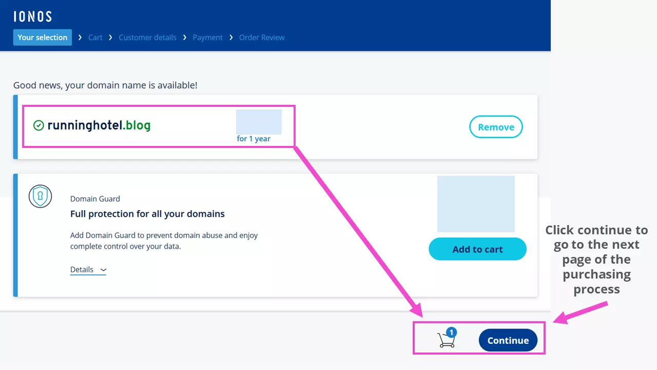 Página de confirmação: Domínio solicitado disponível e adicionado ao carrinho Página de confirmação: Domínio solicitado disponível e adicionado ao carrinho