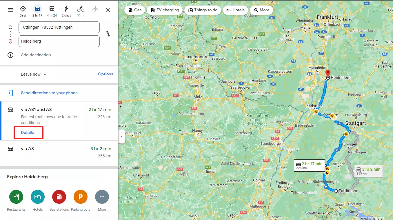 Captura de tela de uma rota no Google Maps Captura de tela de uma rota no Google Maps