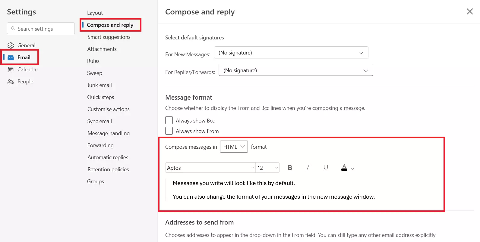 Definir fonte padrão no Outlook na Web Definir fonte padrão no Outlook na Web