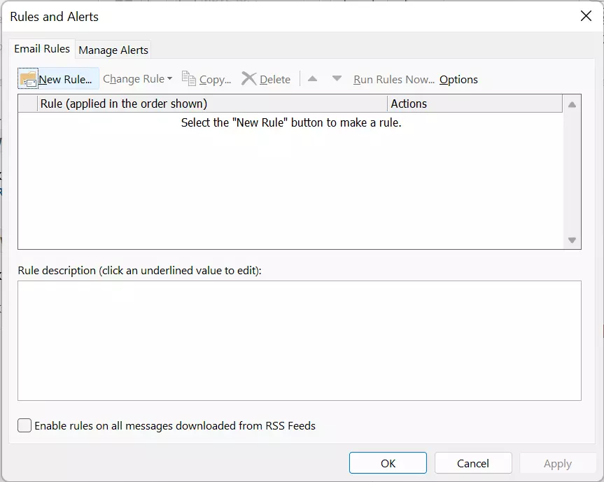 Outlook 365: Janela de diálogo Regras e Alertas Outlook 365: Janela de diálogo Regras e Alertas