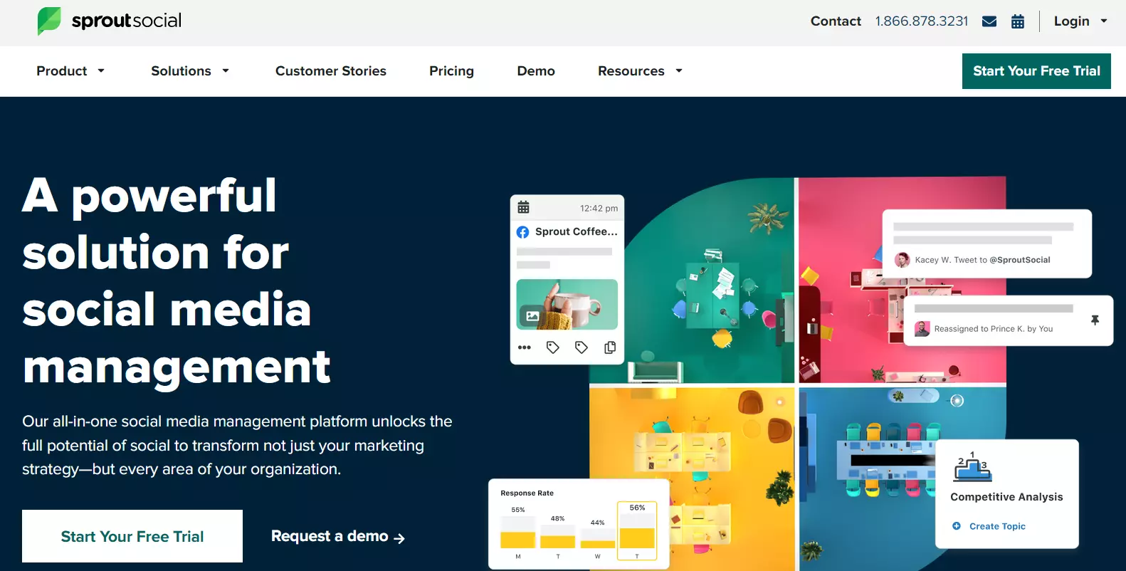 Captura de tela do site do Sprout Social Captura de tela do site do Sprout Social