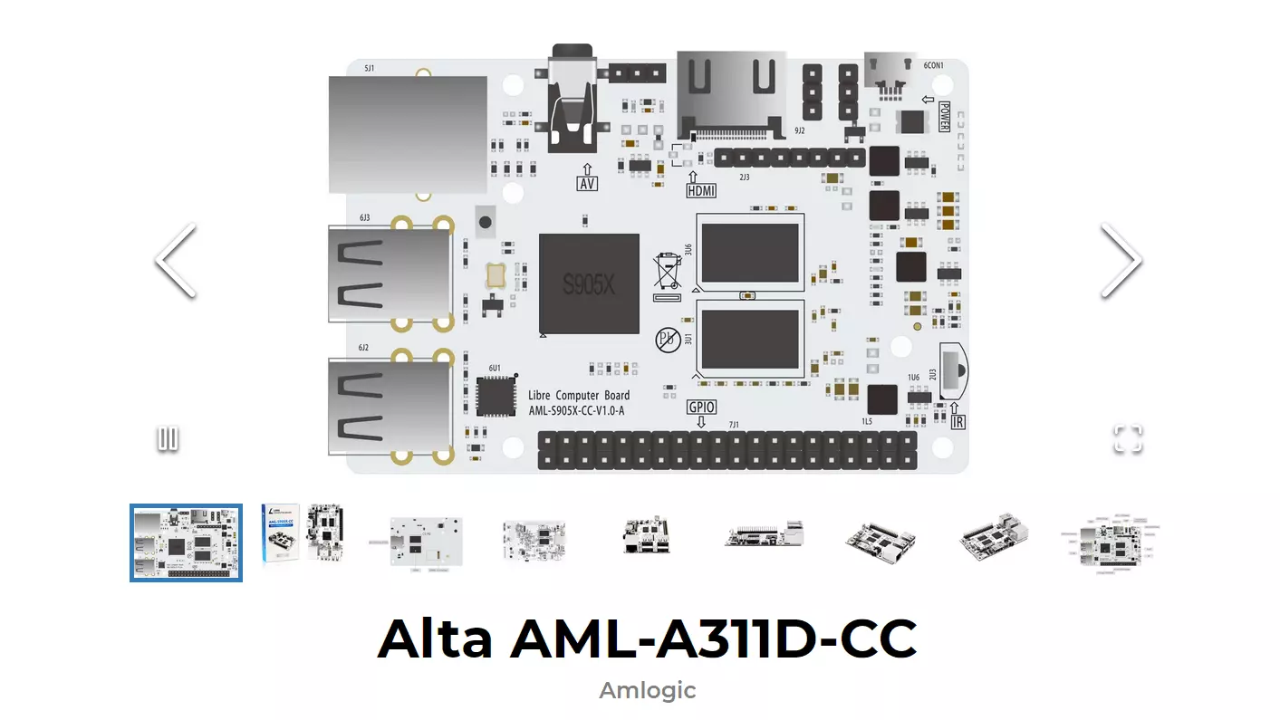 Captura de tela do site oficial do Alta AML-A311D-CC Captura de tela do site oficial do Alta AML-A311D-CC