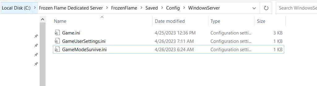 Frozen Flame: Pasta de servidor dedicada com arquivos de configuração Frozen Flame: Pasta de servidor dedicada com arquivos de configuração