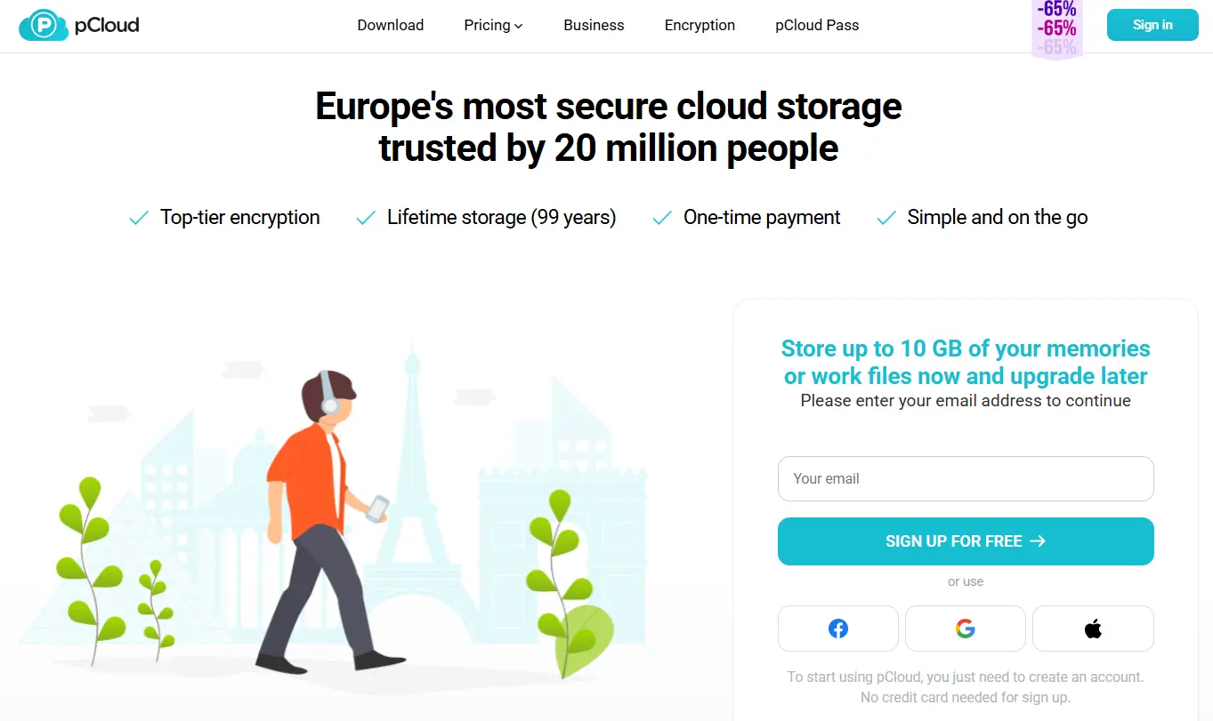 Captura de tela da página de apresentação do pCloud Imagem: Captura de tela da página de apresentação do pCloud