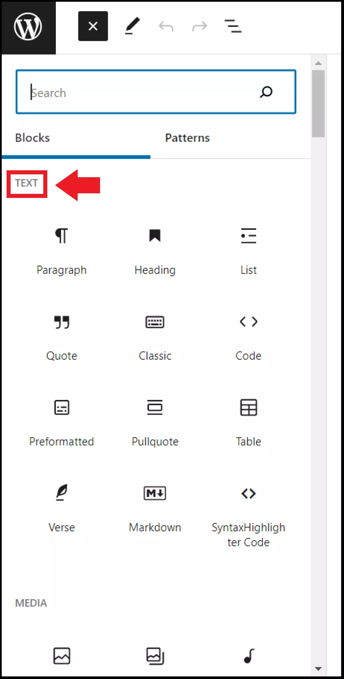 As diferentes opções para elementos de texto no editor As diferentes opções para elementos de texto no editor