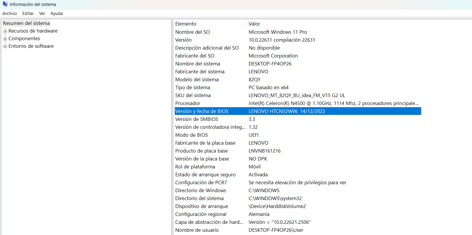 Información del sistema en Windows 11 Imagem: Información del sistema en Windows 11