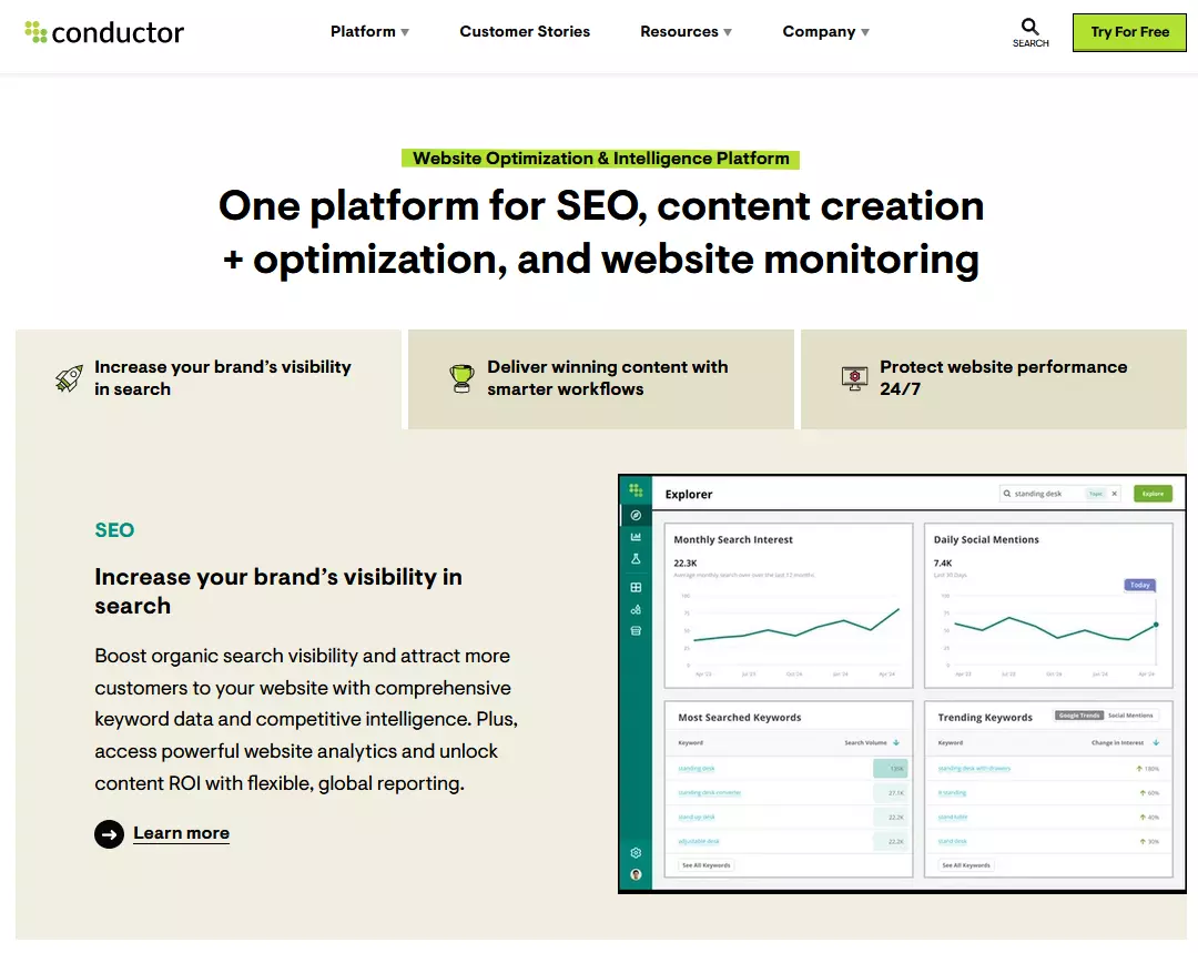 Imagem: Página web de Conductor, antes Searchmetrics