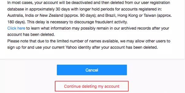 Imagem: Condiciones de la eliminación de la cuenta de Yahoo