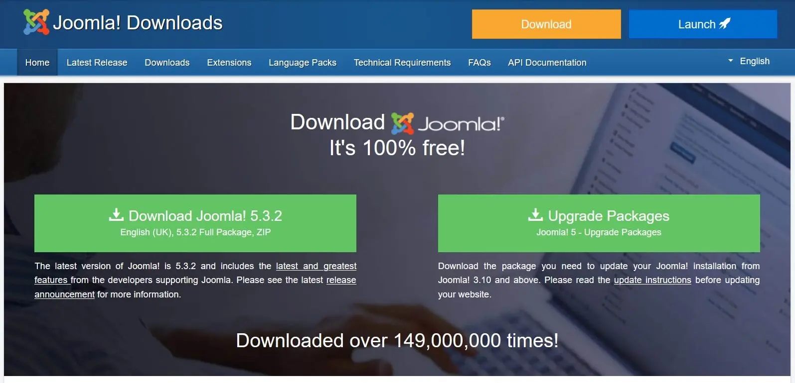 Imagem: Página de inicio de Joomla