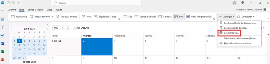 Imagem: Outlook: Añadir calendario desde internet