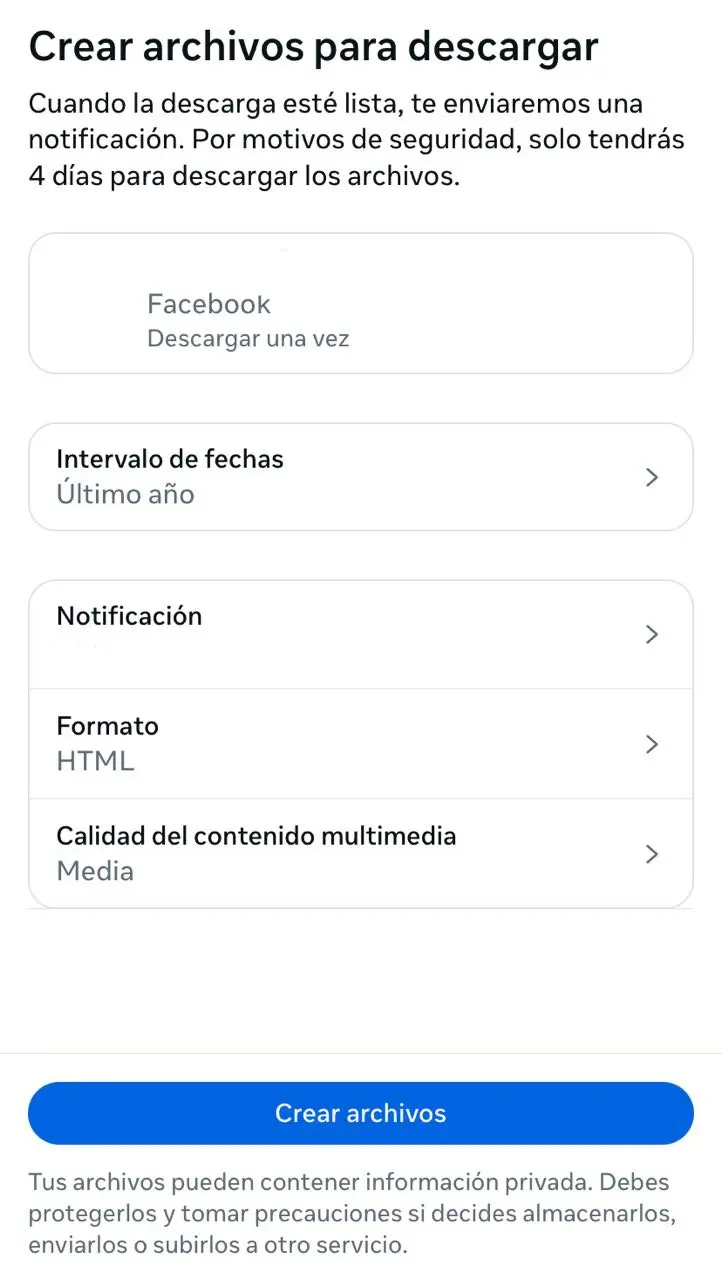 Imagem: Facebook: crear archivos para descargar