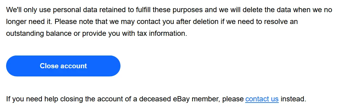 Imagem: Captura de pantalla de la página de ayuda de eBay para cerrar la cuenta